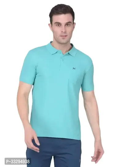 Stylish Blue Cotton Solid Short Sleeves Polos For Men-thumb0