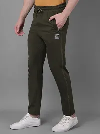 Comfortable Olive Cotton Blend Regular Track Pants For Men-thumb2