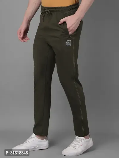 Comfortable Olive Cotton Blend Regular Track Pants For Men-thumb3