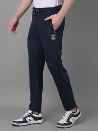 Comfortable Navy Blue Cotton Blend Regular Track Pants For Men-thumb2