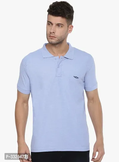 Stylish Blue Cotton Solid Short Sleeves Polos For Men-thumb0