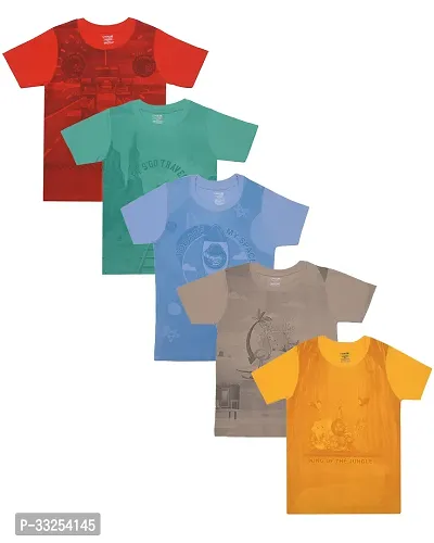 Stylish Multicoloured Cotton Printed T-Shirt For Boys Pack Of 5-thumb0