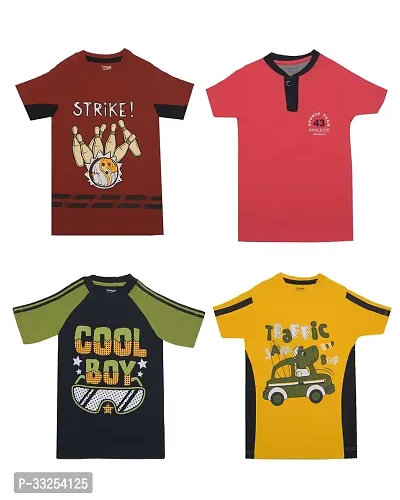 Stylish Multicoloured Cotton Printed T-Shirt For Boys Pack Of 4-thumb0