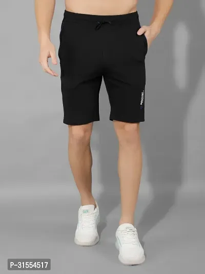 Comfortable Black Cotton Blend Regular Shorts For Men-thumb0