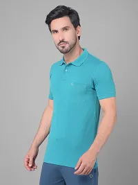 Reliable Blue Cotton Blend Solid Polo T-Shirt For Men-thumb2