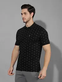 Reliable Black Cotton Blend Printed Polo T-Shirt For Men-thumb2