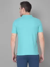 Stylish Blue Cotton Solid Short Sleeves Polos For Men-thumb1