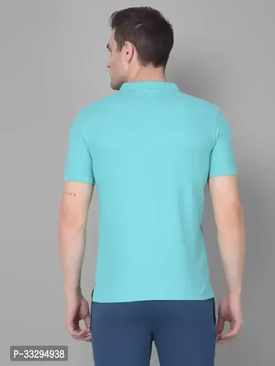 Stylish Blue Cotton Solid Short Sleeves Polos For Men-thumb2