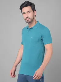 Reliable Blue Cotton Blend Solid Polo T-Shirt For Men-thumb2