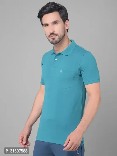 Reliable Blue Cotton Blend Solid Polo T-Shirt For Men-thumb3