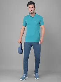 Reliable Blue Cotton Blend Solid Polo T-Shirt For Men-thumb4