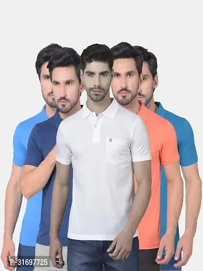 Reliable Multicoloured Cotton Blend Solid T-Shirt For Men Pack Of 5