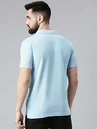 Stylish Blue Cotton Solid Short Sleeves Polos For Men-thumb1