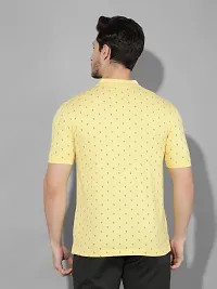 Reliable Yellow Cotton Blend Printed Polo T-Shirt For Men-thumb1