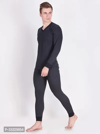 Comfortable Black Cotton Thermal Set For Men-thumb2