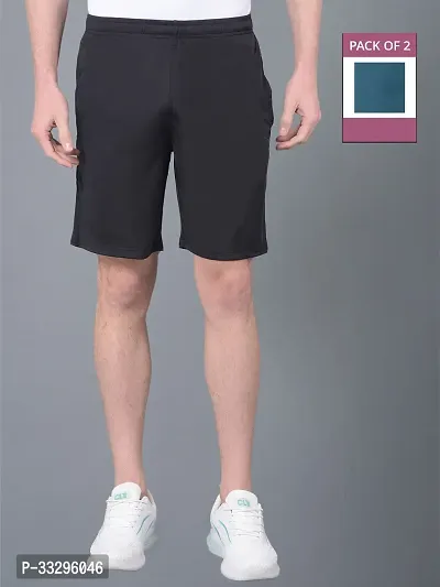 Stylish Multicoloured Polyester Solid Regular Fit Sports Shorts For Men Pack Of 2-thumb0