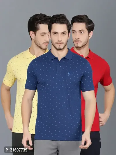 Reliable Multicoloured Cotton Blend Printed T-Shirt For Men Pack Of 3