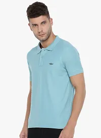 Stylish Blue Cotton Solid Short Sleeves Polos For Men-thumb2