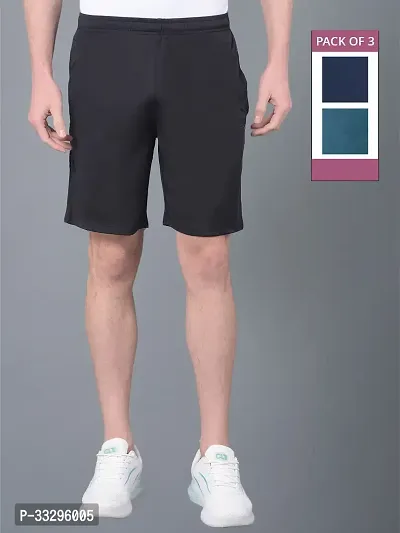 Stylish Multicoloured Polyester Solid Regular Fit Sports Shorts For Men Pack Of 3-thumb0