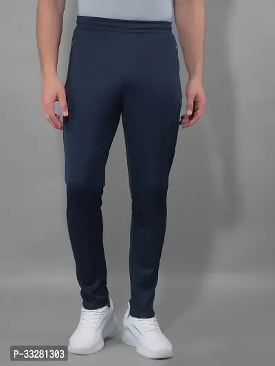 Stylish Navy Blue Polyester Regular Track Pants For Men