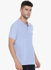 Stylish Blue Cotton Solid Short Sleeves Polos For Men-thumb2