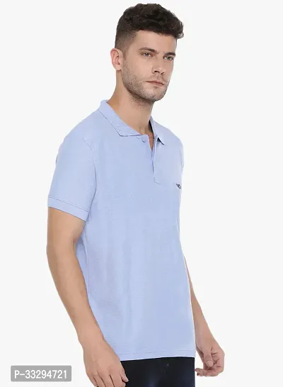 Stylish Blue Cotton Solid Short Sleeves Polos For Men-thumb3