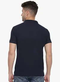 Stylish Navy Blue Cotton Solid Short Sleeves Polos For Men-thumb1