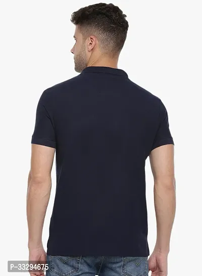 Stylish Navy Blue Cotton Solid Short Sleeves Polos For Men-thumb2