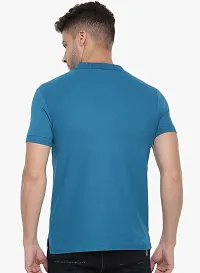 Stylish Blue Cotton Solid Short Sleeves Polos For Men-thumb1