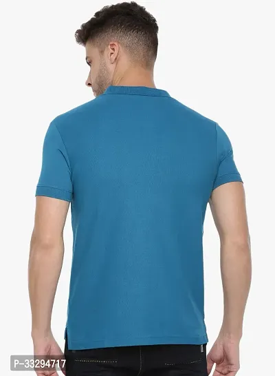 Stylish Blue Cotton Solid Short Sleeves Polos For Men-thumb2