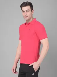 Stylish Pink Cotton Solid Short Sleeves Polos For Men-thumb2