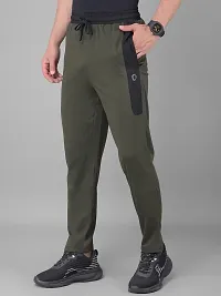 Comfortable Olive Cotton Blend Regular Track Pants For Men-thumb2