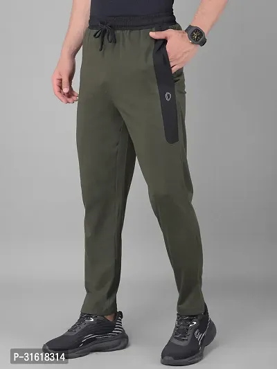 Comfortable Olive Cotton Blend Regular Track Pants For Men-thumb3