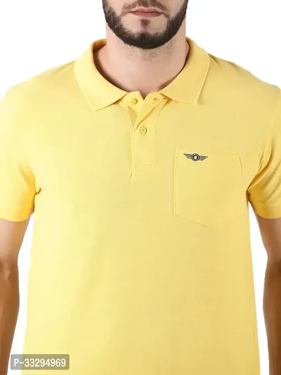 Stylish Yellow Cotton Solid Short Sleeves Polos For Men-thumb4