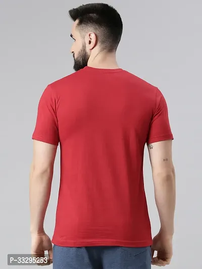 Stylish Red Cotton Solid Short Sleeves Tees For Men-thumb2