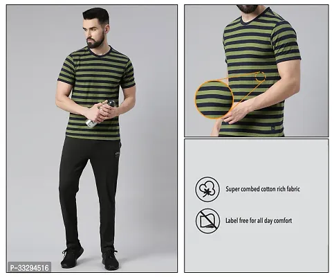 Stylish Multicoloured Cotton Striped Short Sleeves Tees For Men-thumb5