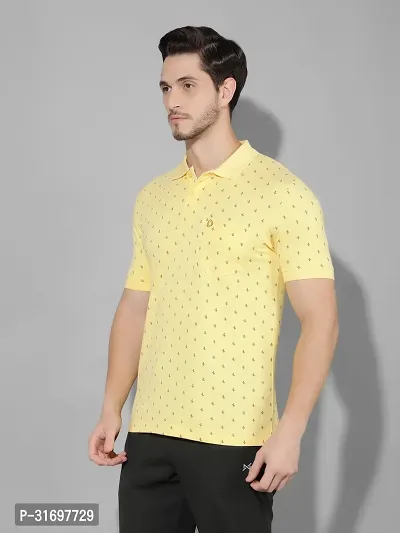 Reliable Yellow Cotton Blend Printed Polo T-Shirt For Men-thumb3