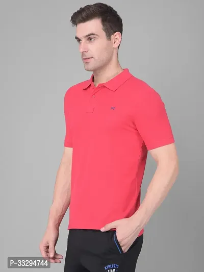 Stylish Pink Cotton Solid Short Sleeves Polos For Men-thumb4