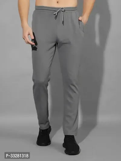 Stylish Grey Polyester Regular Track Pants For Men-thumb0