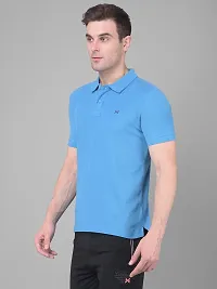 Stylish Blue Cotton Solid Short Sleeves Polos For Men-thumb2