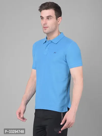 Stylish Blue Cotton Solid Short Sleeves Polos For Men-thumb3