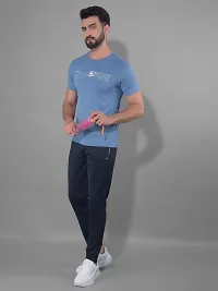 Stylish Navy Blue Polyester Regular Track Pants For Men-thumb3