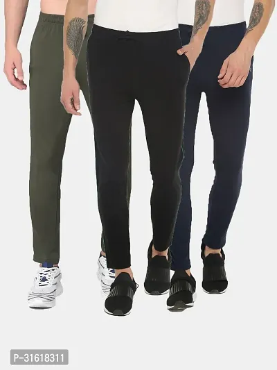 Comfortable Multicoloured Cotton Blend Regular Track Pants For Men Pack of 3-thumb0