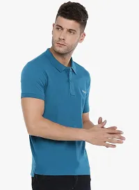 Stylish Blue Cotton Solid Short Sleeves Polos For Men-thumb2