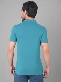 Reliable Blue Cotton Blend Solid Polo T-Shirt For Men-thumb1