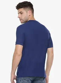 Stylish Blue Cotton Solid Short Sleeves Polos For Men-thumb1