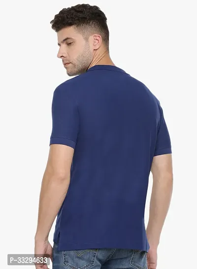 Stylish Blue Cotton Solid Short Sleeves Polos For Men-thumb2