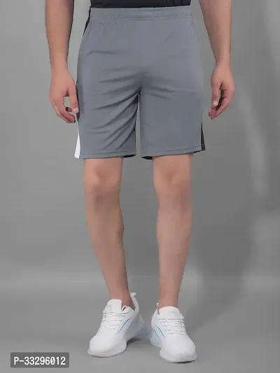 Stylish Grey Polyester Solid Regular Fit Sports Shorts For Men-thumb0