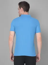 Stylish Blue Cotton Solid Short Sleeves Polos For Men-thumb1