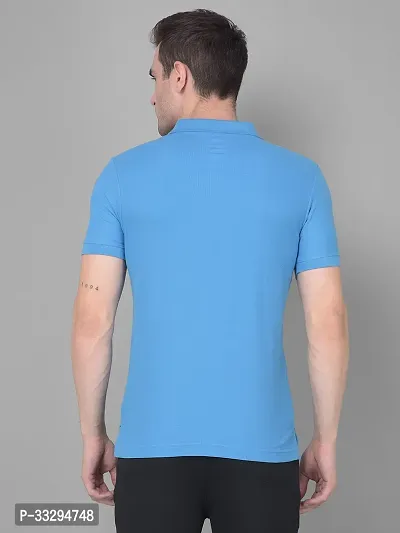 Stylish Blue Cotton Solid Short Sleeves Polos For Men-thumb2